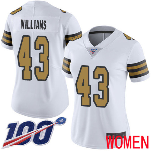 New Orleans Saints Limited White Women Marcus Williams Jersey NFL Football #43 100th Season Rush Vapor Untouchable Jersey->youth nfl jersey->Youth Jersey